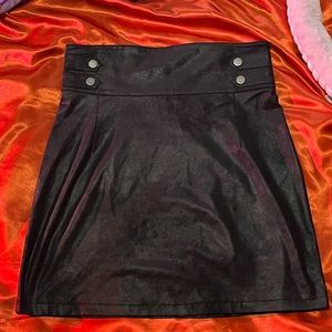 Black Faux Leather Skirt with Button Details